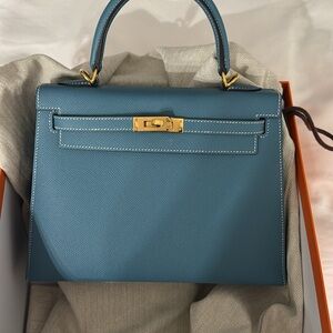 Hermes Kelly 25 blu jean